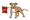 A cartoon-style brown and white dog standing on a white background, holding a red flag with a white letter H in its mouth.